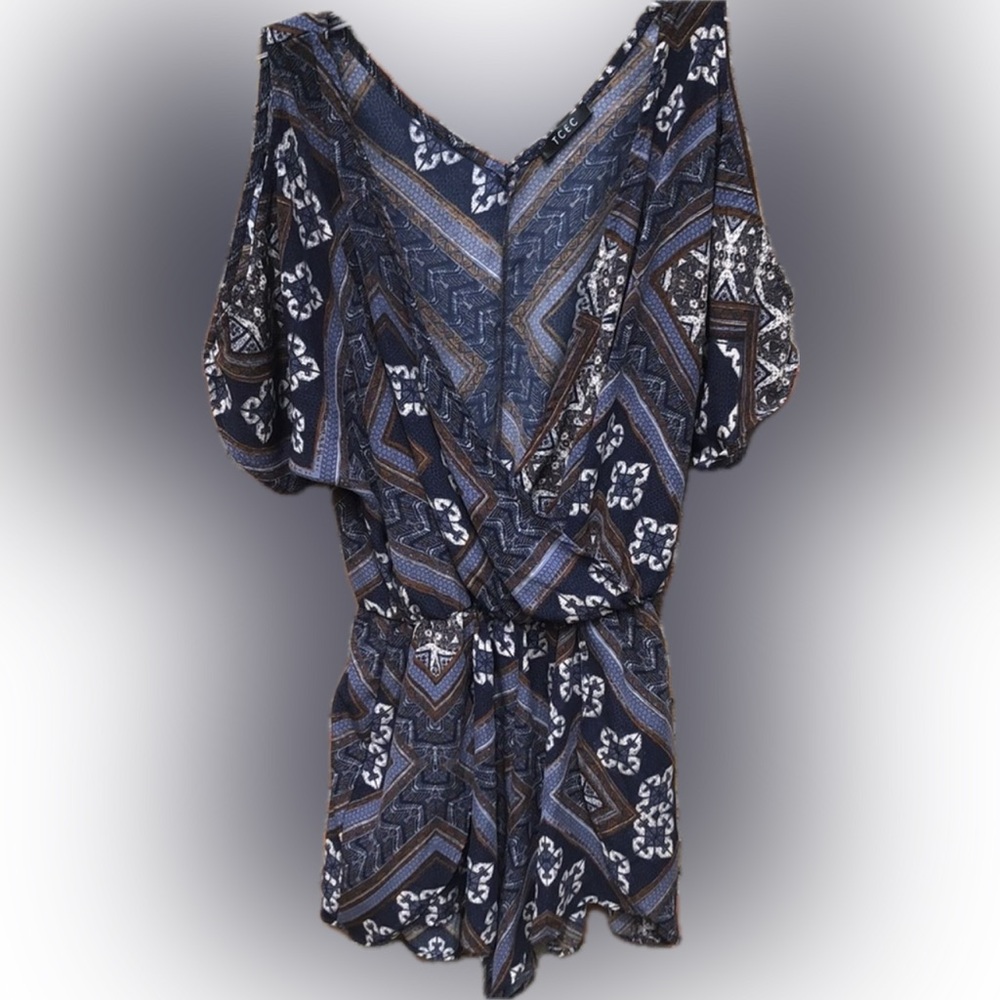 TCEC blue print romper, elastic waistband, Sz Sm